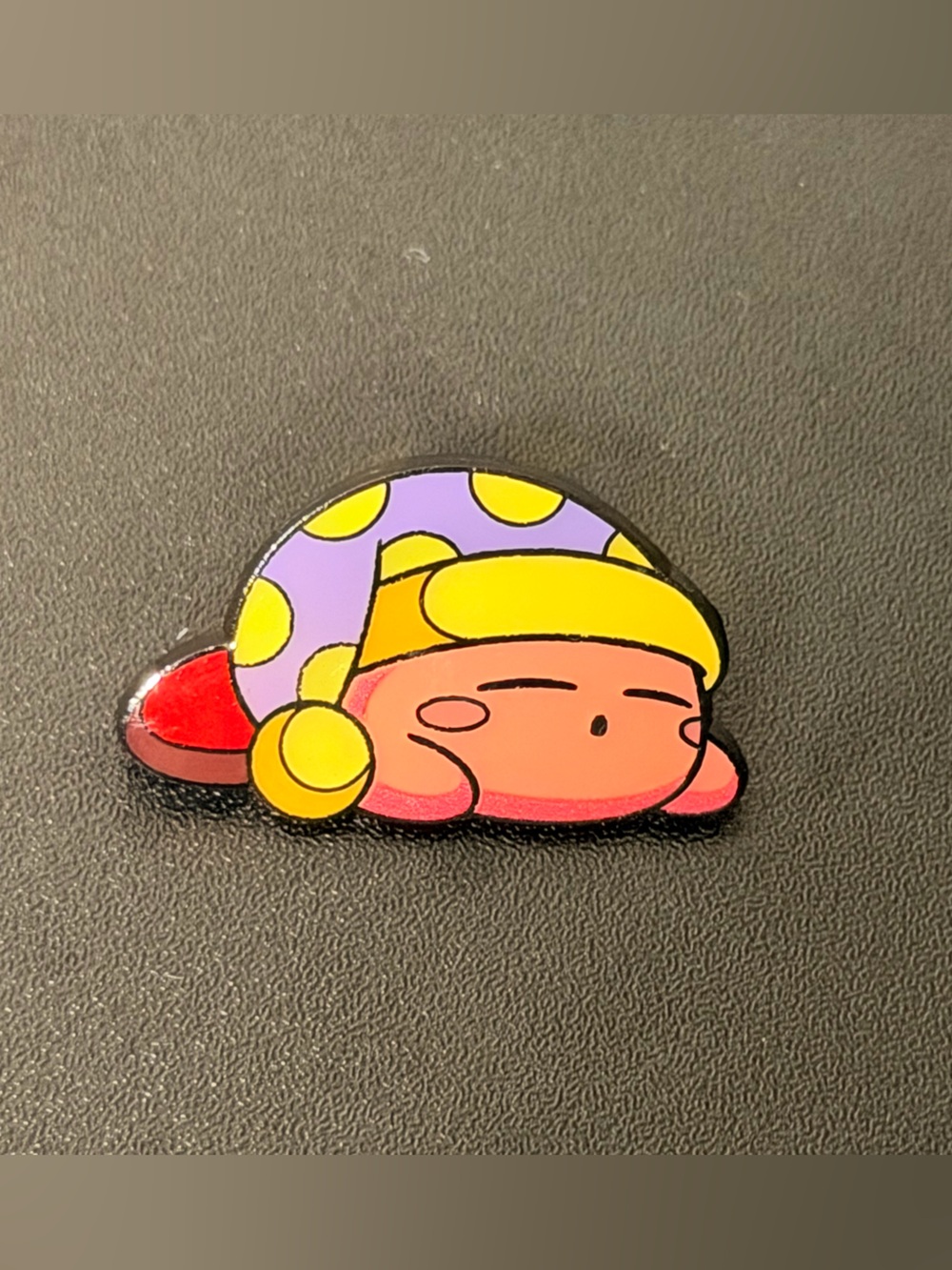 Official Nintendo Sleeping Kirby Enamel Pin Pinback Yellow Purple Polka Dot Hat